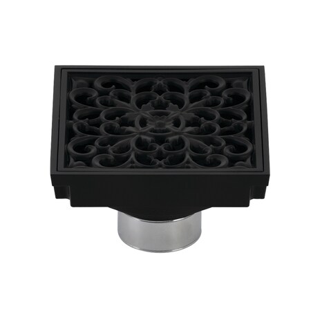 Kingston Brass BSF9771MB Watercourse Scroll 4" Square Grid Shower Drain, Matte Black BSF9771MB